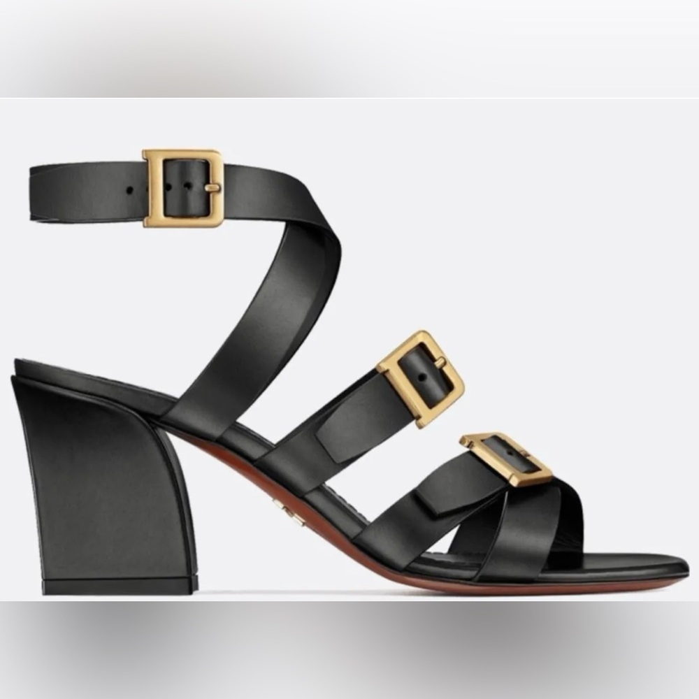 Christian Dior Double D Black Calfskin Heeled Sandals